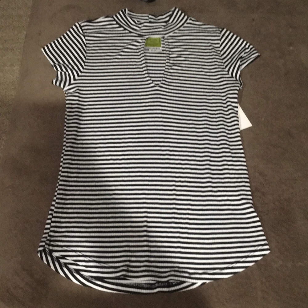 Black & White Striped Key Hole Tee